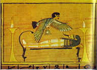 طائر البا برأس إنسان محلقًا فوق الجسد